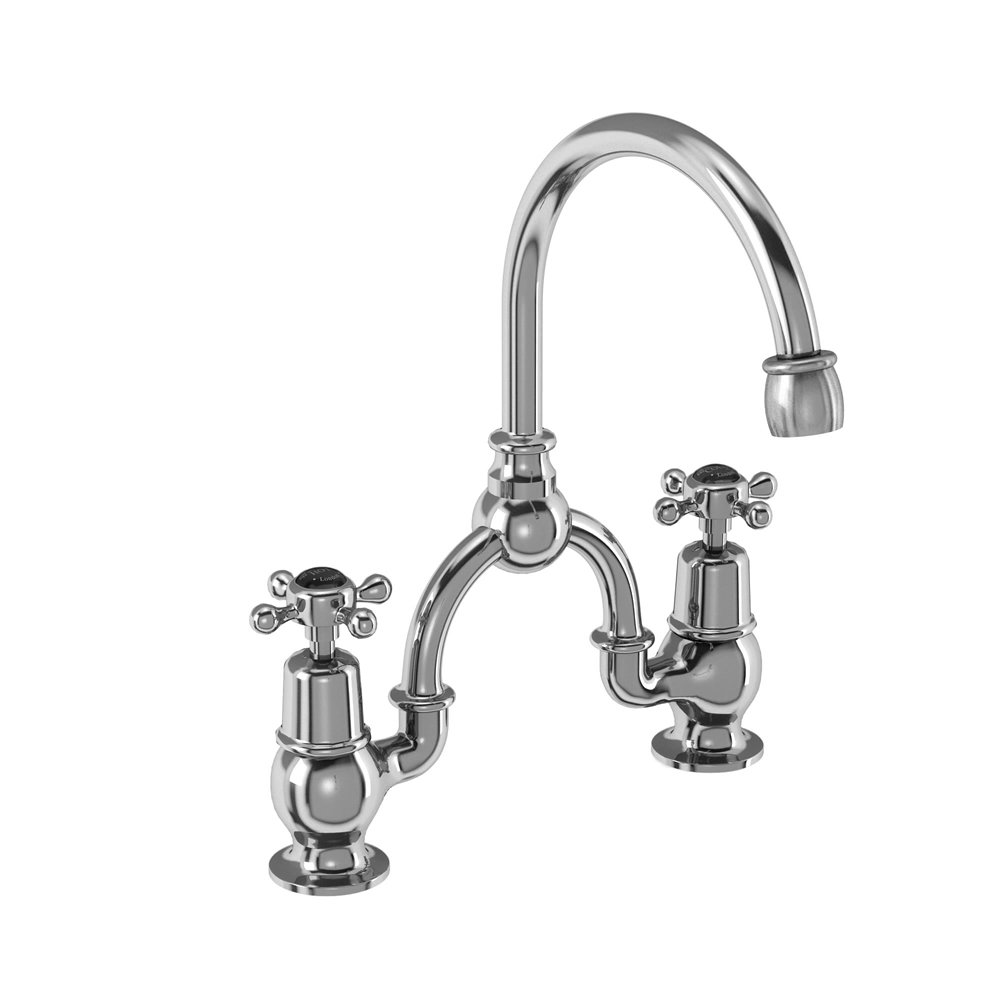 Burlington Anglesey 3 TH Basin Mixer Tap With Pop Up Waste - Chrome/Black