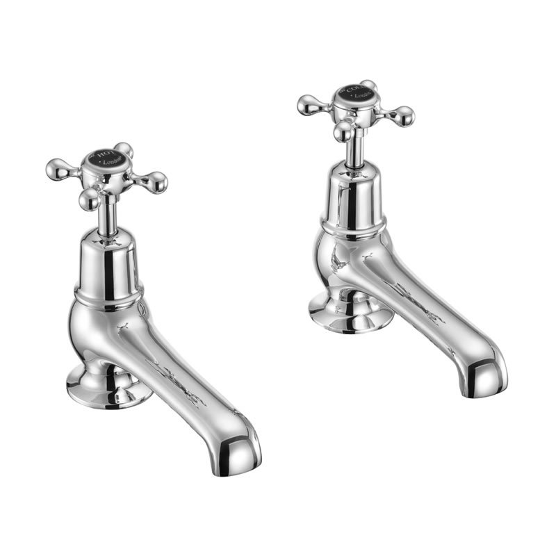 Burlington Claremont Bath Pillar Taps - Chrome/Black