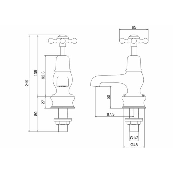 Burlington Claremont Cloakroom Quarter Turn Regent Basin Pillar Taps - Image 3