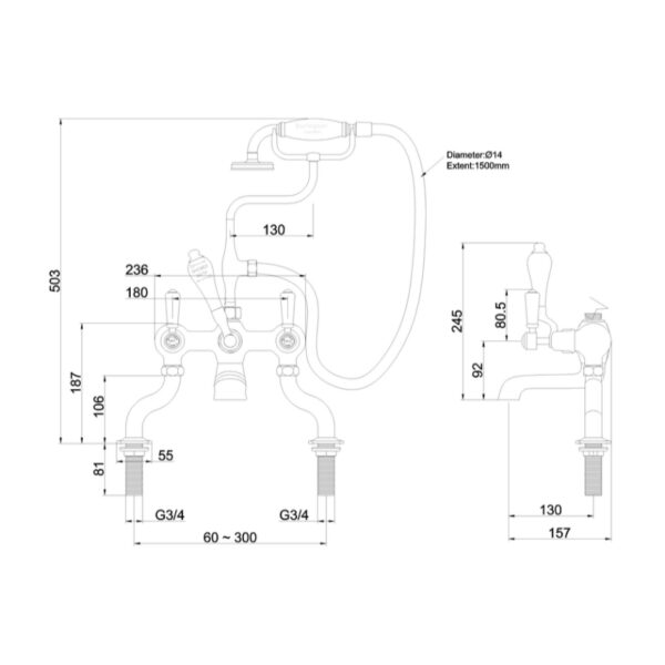 Burlington Kensington Deck Mounted Regent Bath Shower Mixer Tap - Image 3