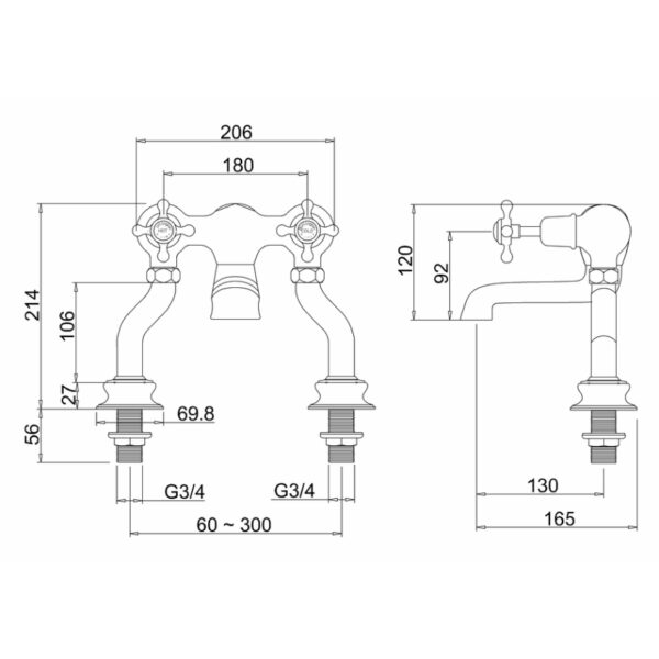 Burlington Claremont Deck Mounted Regent Bath Filler Tap - Image 3