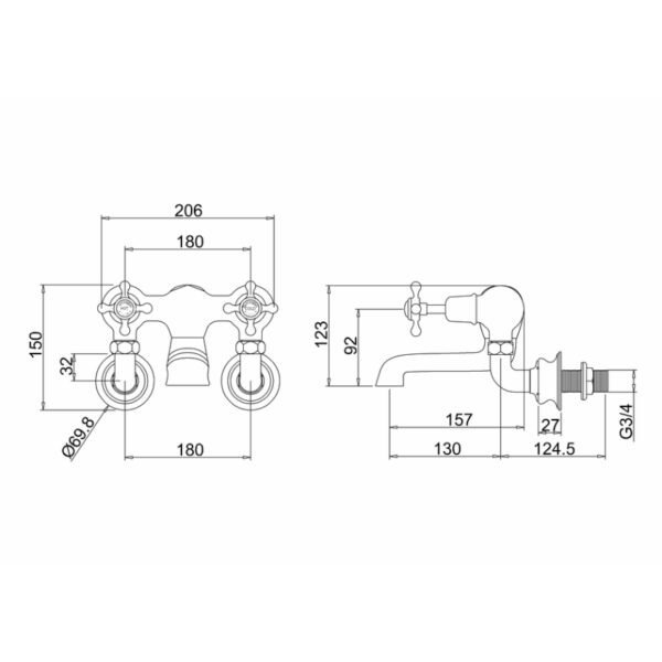 Burlington Claremont Wall Mounted Regent Bath Filler Tap - Image 3