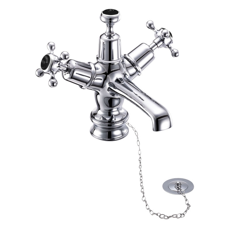 Burlington Anglesey 3 TH Basin Mixer Tap With Pop Up Waste - Chrome/Black
