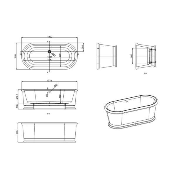 Burlington London Freestanding Bath - 1800mm x 850mm - No TH - Gloss White - Image 2