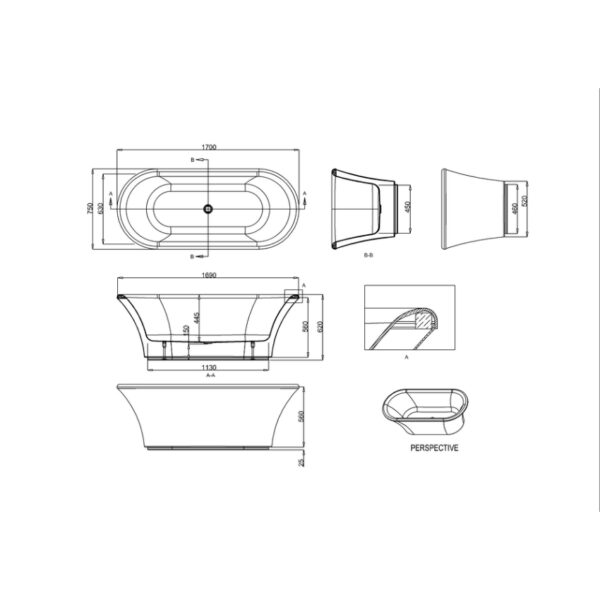 Burlington Brindley Soaking Double Ended Bath - 1700mm x 750mm - White - Image 2