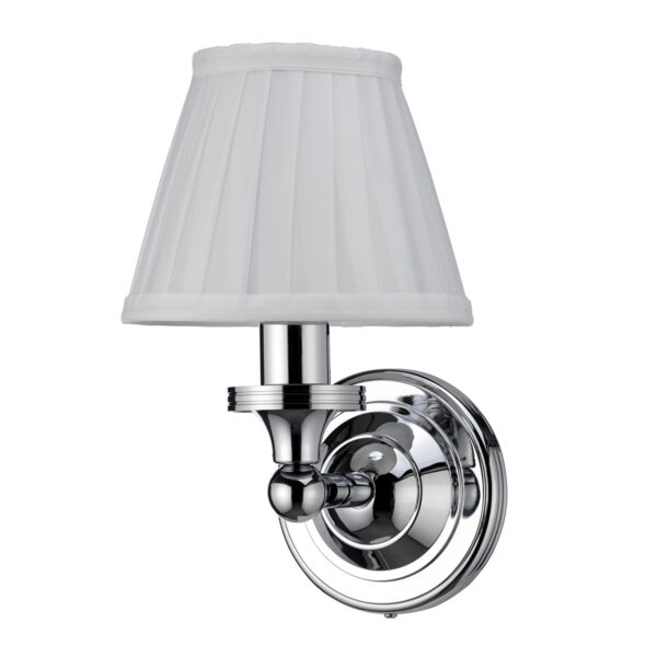 Burlington Wall Light With Chrome Round Base And White Fine Pleated Shade - Chrome