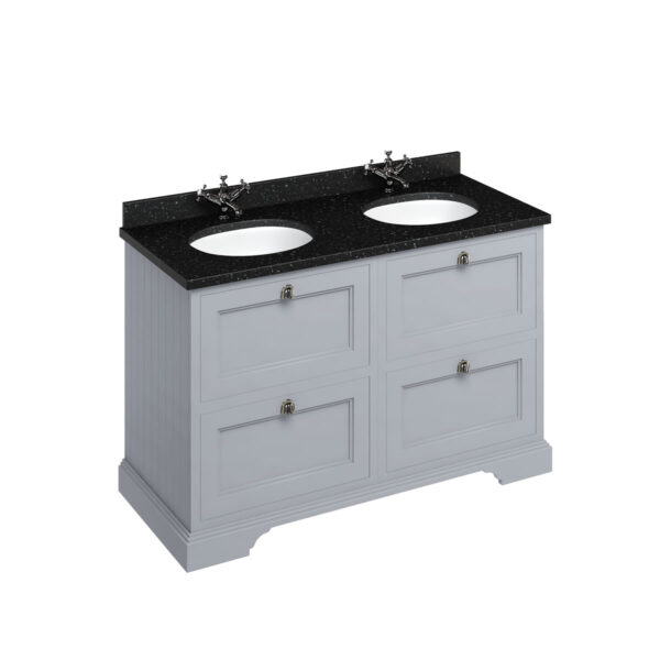 Burlington 4 Drawer Floorstanding Vanity Unit With Worktop And 2 Integrated White Basin - 1300mm Wide - No TH