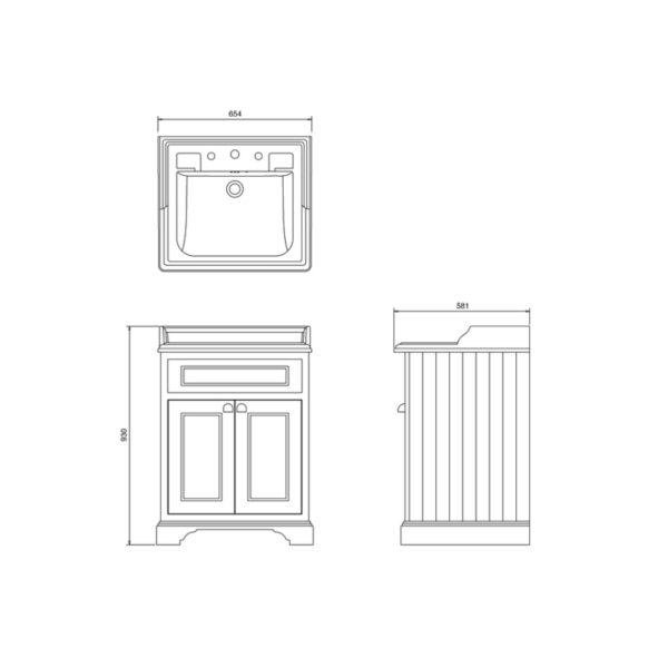 Burlington 2 Door Floorstanding Vanity Unit With Classic Gloss White Basin - 650mm Wide - Image 4