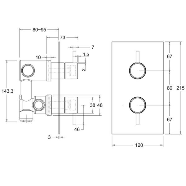 Britton Hoxton Thermostatic Concealed Shower Valve With Diverter - Chrome - Image 2