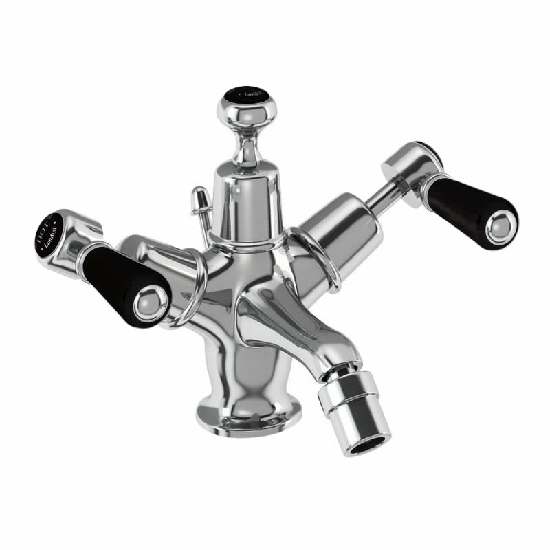 Burlington Kensington Mono Quarter Turn Bidet Mixer Tap With Pop Up Waste - Chrome/Black