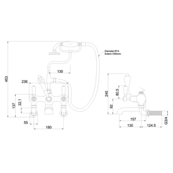 Burlington Kensington Wall Mounted Quarter Turn Bath Shower Mixer Tap - Image 3