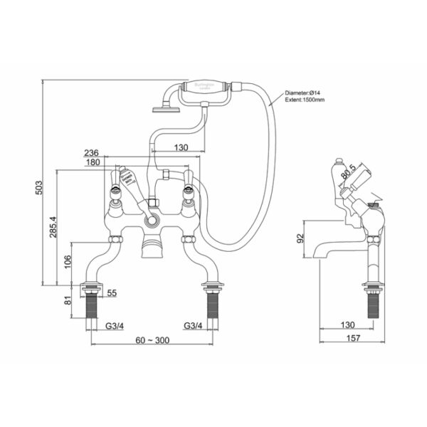 Burlington Kensington Deck Mounted Angled Bath Shower Mixer Tap - Image 3