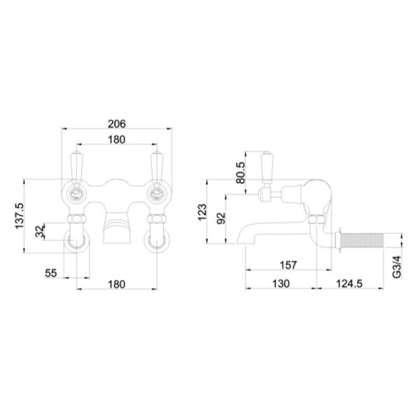 Burlington Kensington Wall Mounted Quarter Turn Bath Filler Tap - Image 3