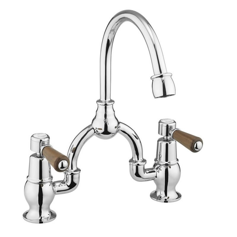 Burlington Anglesey 3 TH Basin Mixer Tap With Pop Up Waste - Chrome/Walnut