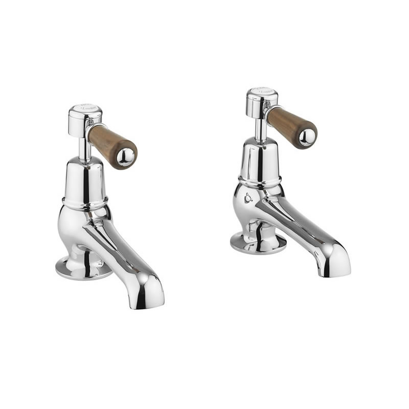 Burlington Kensington Basin Pillar Taps - Chrome/Walnut