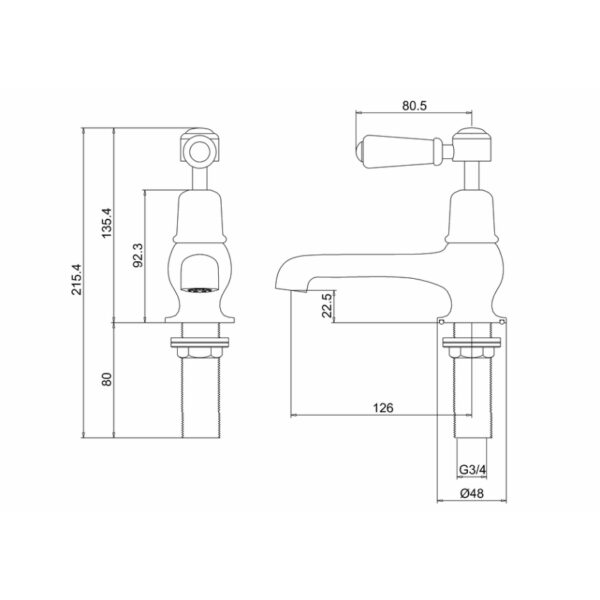 Burlington Kensington Quarter Turn Bath Pillar Taps - Image 3