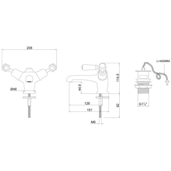 Burlington Anglesey 3 TH Basin Mixer Tap With Pop Up Waste - Image 3