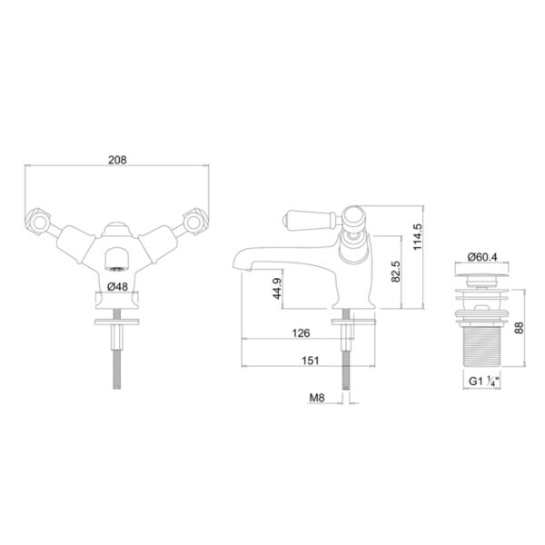 Burlington Anglesey 3 TH Basin Mixer Tap With Pop Up Waste - Image 3