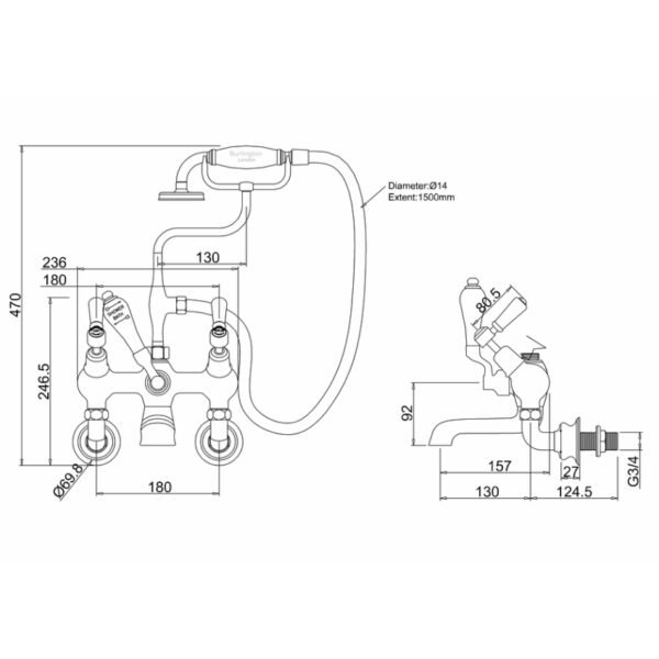 Burlington Kensington Wall Mounted Regent Bath Shower Mixer Tap - Image 3
