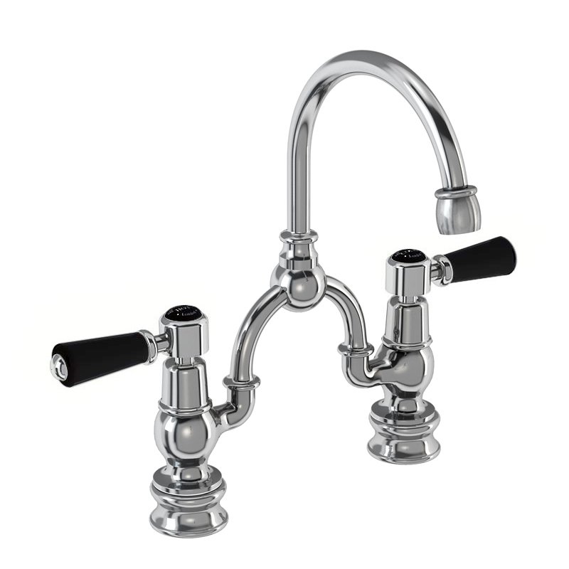Burlington Anglesey 3 TH Basin Mixer Tap With Pop Up Waste - Chrome/Black