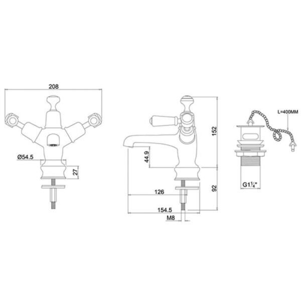 Burlington Anglesey 3 TH Basin Mixer Tap With Pop Up Waste - Image 3