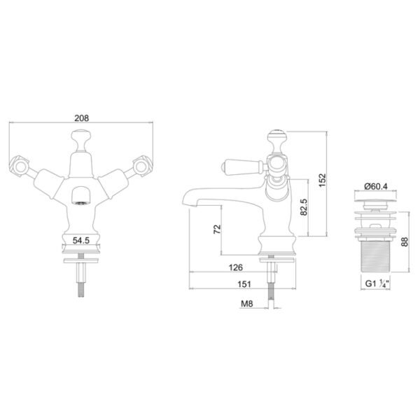 Burlington Anglesey 3 TH Basin Mixer Tap With Pop Up Waste - Image 3