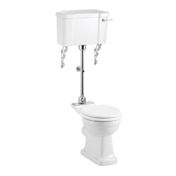 Burlington Standard Regal Medium Level Toilet With Cistern And Flush Pipe Kit - Gloss White