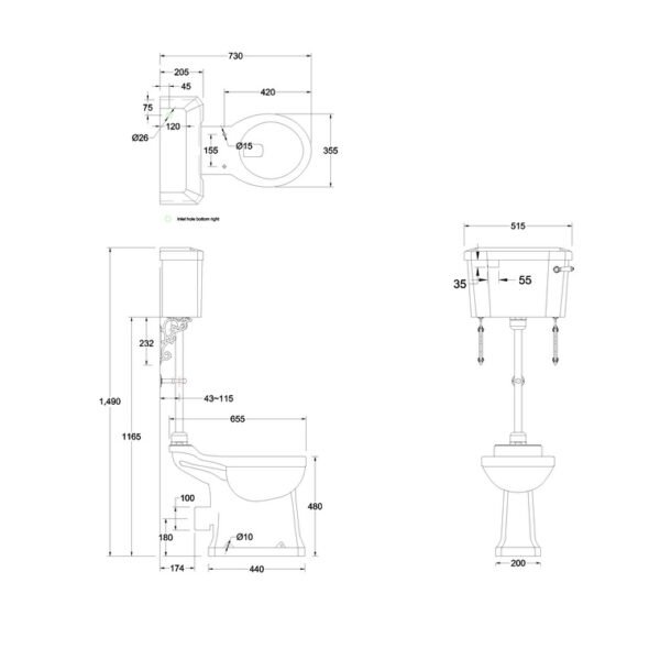 Burlington Standard Regal Medium Level Toilet With Cistern And Flush Pipe Kit - Gloss White - Image 2