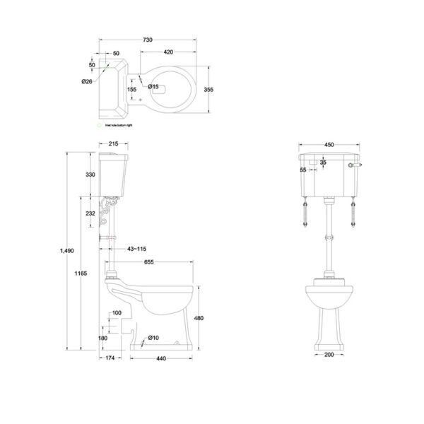 Burlington Standard Regal Medium Level Toilet With Ceramic Lever Cistern And Flush Pipe Kit - Gloss White - Image 2