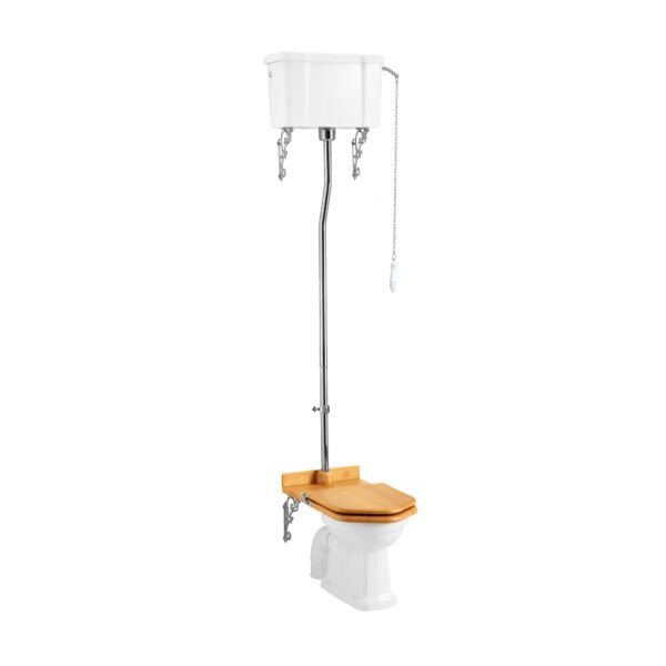 Burlington Standard High Level Toilet With Single Flush Cistern And Chrome Flush Pipe kit