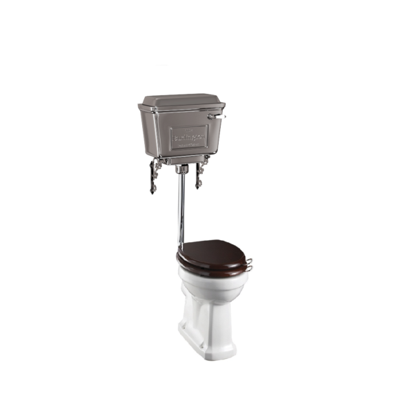Burlington Standard Low Level Toilet With Aluminium Cistern And Chrome Flush Pipe kit - Gloss White