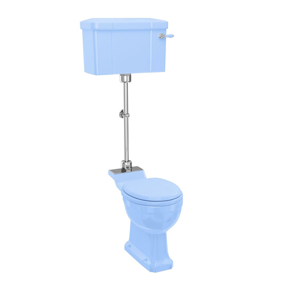 Burlington Standard Medium Level Toilet With Cistern And Flush Pipe Kit - Enchanted Blue