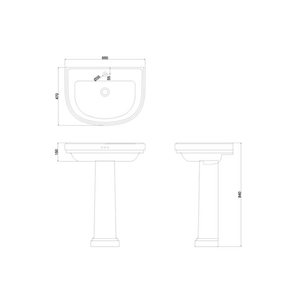 Burlington Riviera Basin With Full Pedestal - White - Image 3