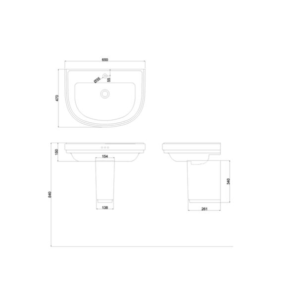 Burlington Riviera Basin With Semi Pedestal - White - Image 3