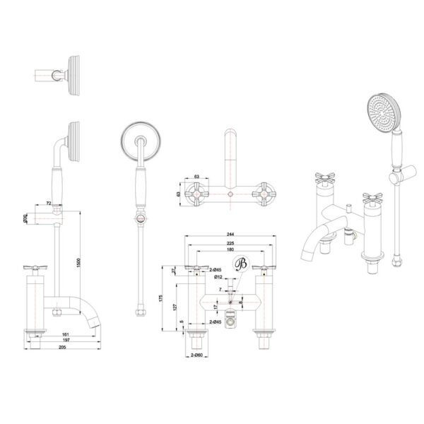 Burlington Riviera Bath Shower Mixer Tap With Handset And Hose Kit - Image 2