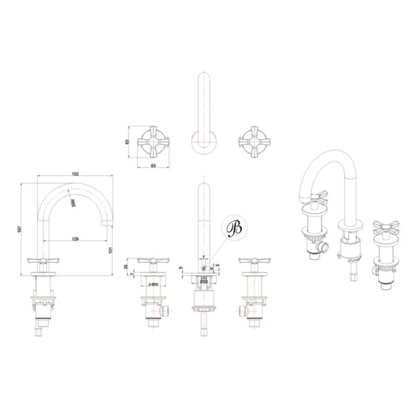 Burlington Riviera 3 Hole Basin Mixer Tap - Image 3