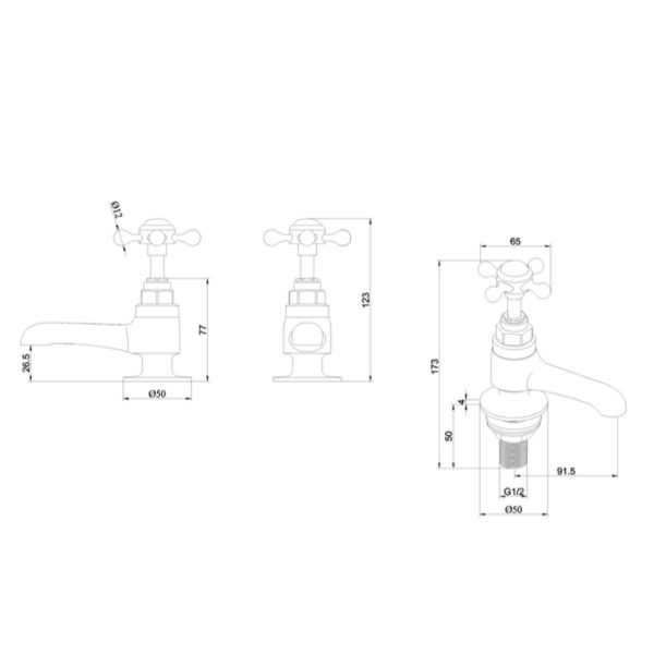 Burlington Stafford Long Nose Basin Pillar Taps - Chrome - Image 3