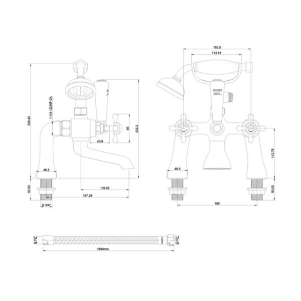 Burlington Stafford Deck Mounted Angled Bath Shower Mixer Tap - Chrome - Image 3