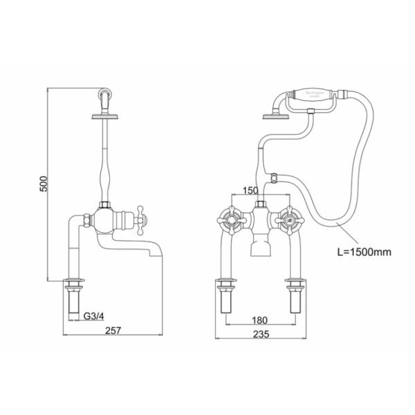 Burlington Deck Mounted Bath Shower Mixer Tap - Image 3