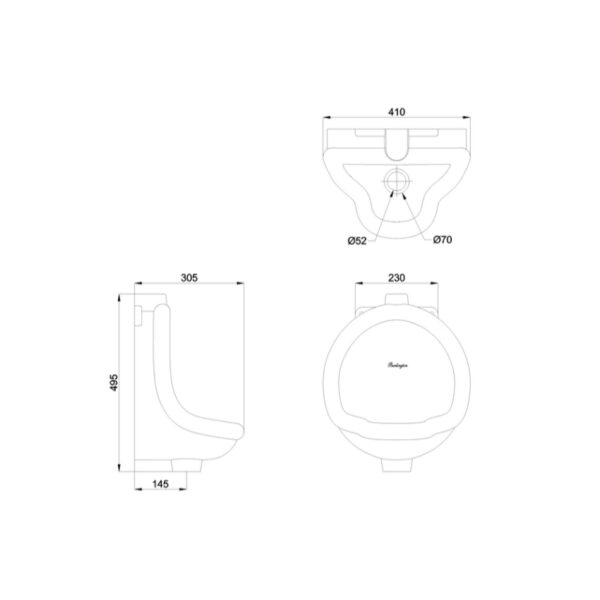 Burlington Garrick Urinal With Bracket - White - Image 2