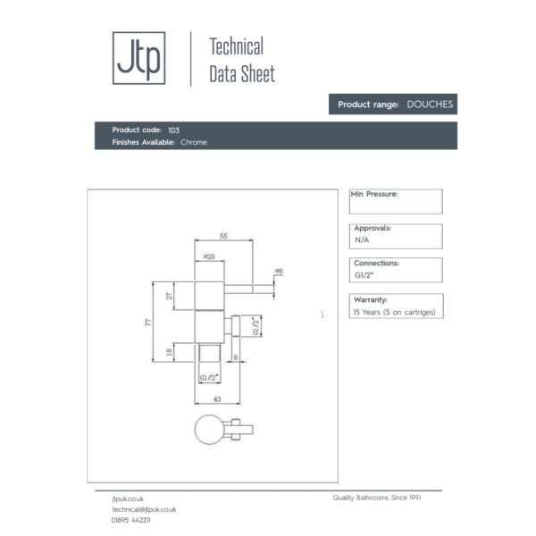 JTP Lever Angle Valve Chrome - Image 2