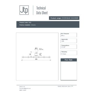 JTP Rainshower Fixed Shower Head 300mm X 300mm Chrome - Image 2