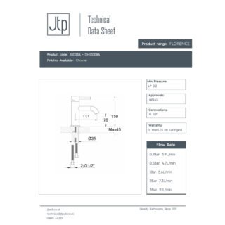 JTP Florence Basin Mixer Tap Without Pop-Up Waste Single Handle Chrome - Image 2