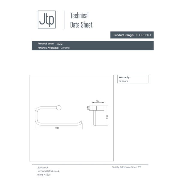 JTP Florence Towel Ring Chrome - Image 2
