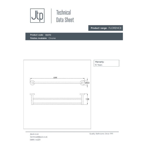 JTP Florence Twin Towel Bar Chrome - Image 2