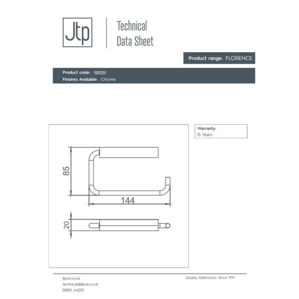 JTP Florence Toilet Roll Holder Chrome - Image 2