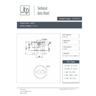 JTP Florence 1 Outlet Thermostatic Concealed Shower Valve & Oval Backplate Chrome - Image 2