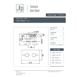 JTP Florence 2 Outlet Thermostatic Concealed Shower Valve Chrome - Image 2