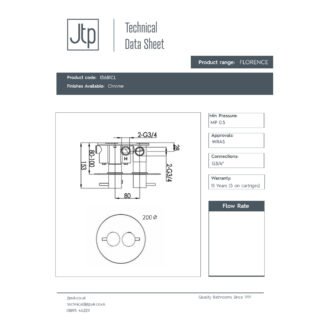 JTP Florence 3 Outlet Thermostatic Concealed Shower Valve & Oval Backplate Chrome - Image 2