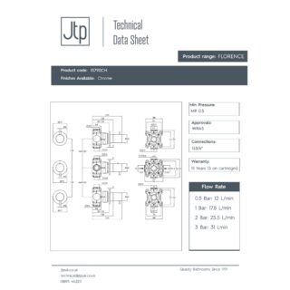 JTP Florence Modular 2 Outlet 3 Handle Thermostatic Concealed Shower Valve Chrome - Image 2